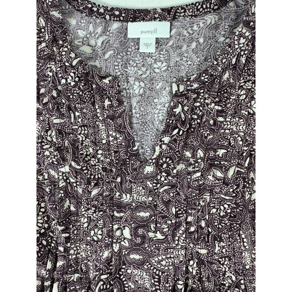PureJill by J Jill Blouse Top Size Small Dark Plum Floral Notch Neck Pleated - Picture 9 of 9